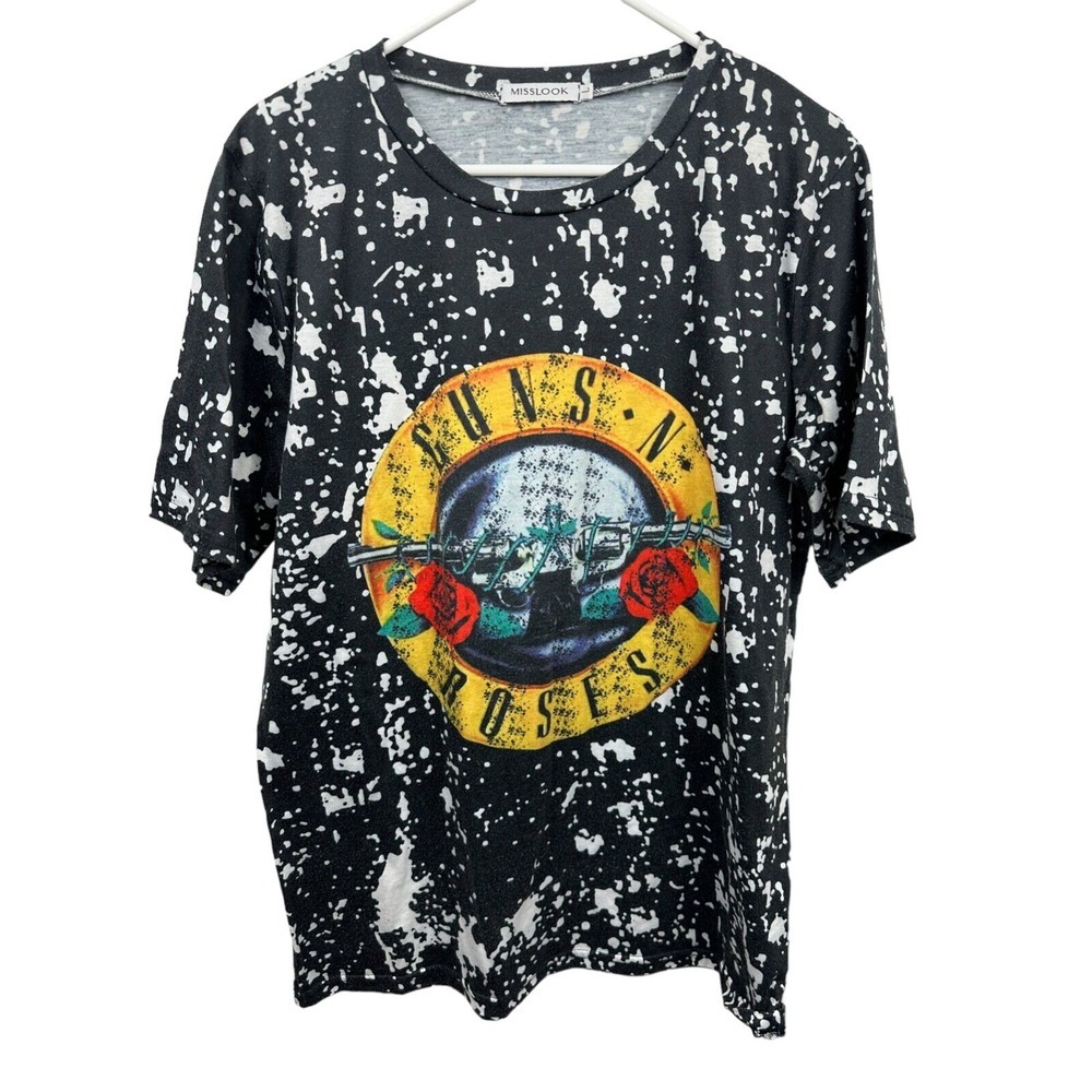 Misslook Guns N' Roses T-Shirt Black with Spots_ Women's‎ Size L